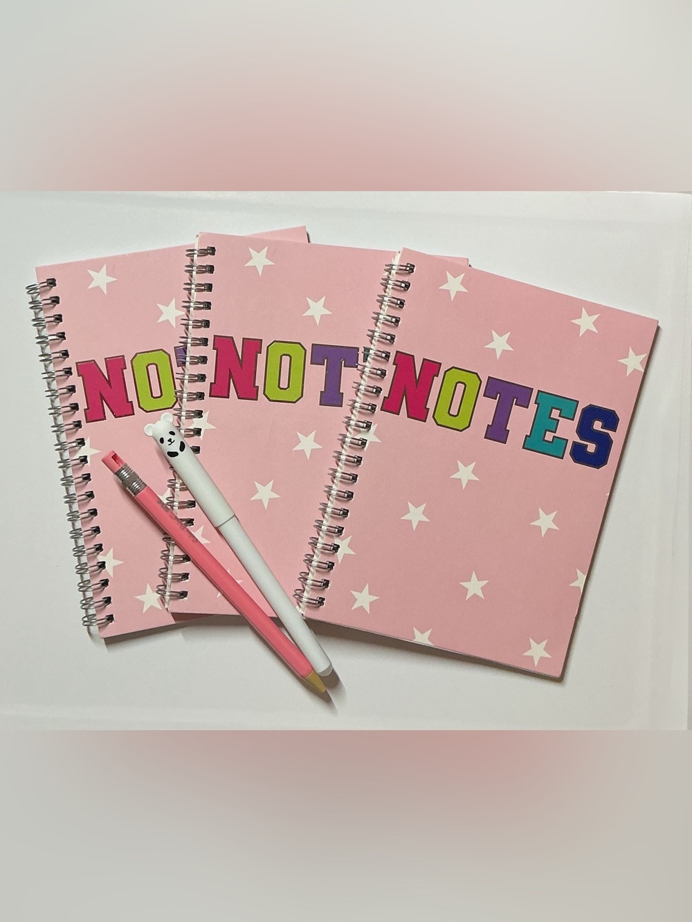 Pink Spiral “Notes” Printed Notebooks Set of 3 w/Pen & Pencil